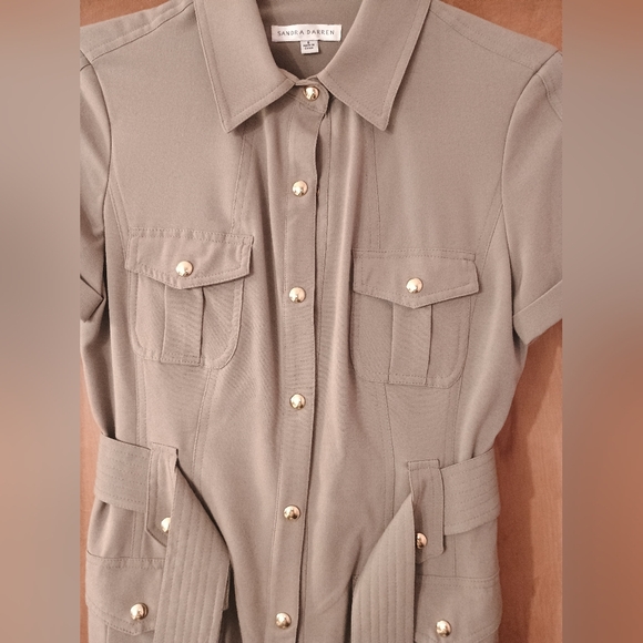 Sandra Darren Military Safari Dress Green Size 6 Snap Front Belted - Picture 3 of 14